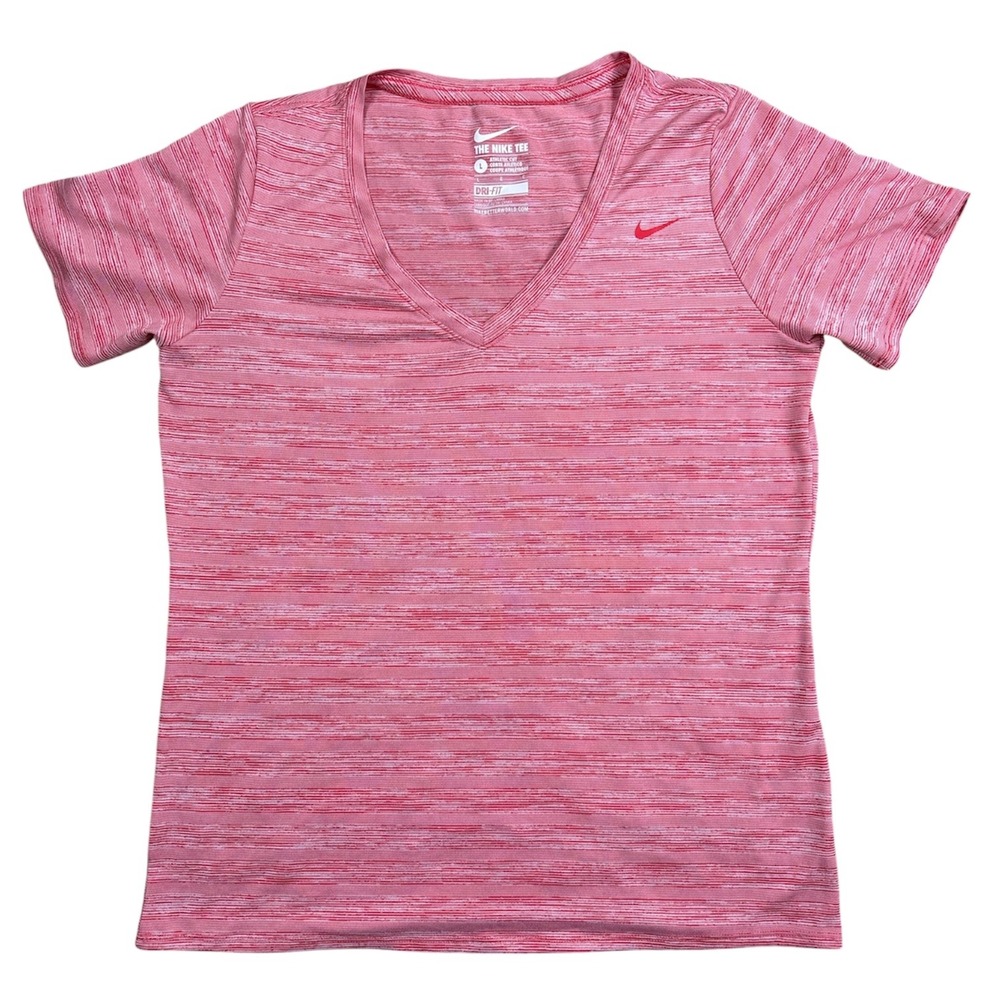 Nike Womens Dri-FIT V-Neck Space Dye Athletic Short Sleeve Tee Orange Large